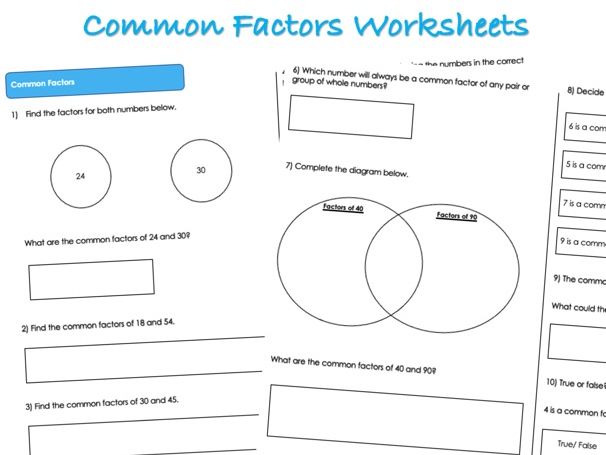 Common Factors Worksheet