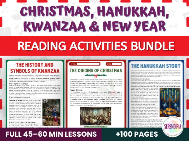 Christmas, Hanukkah, Kwanzaa & New Year Celebrations Reading Passage and Comprehension Activities KS3, KS4 Literacy | BUNDLE