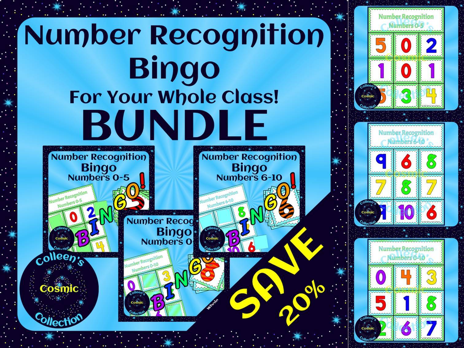 Number Recognition Bingo for Your Whole Class - BUNDLE - Save 20% ...