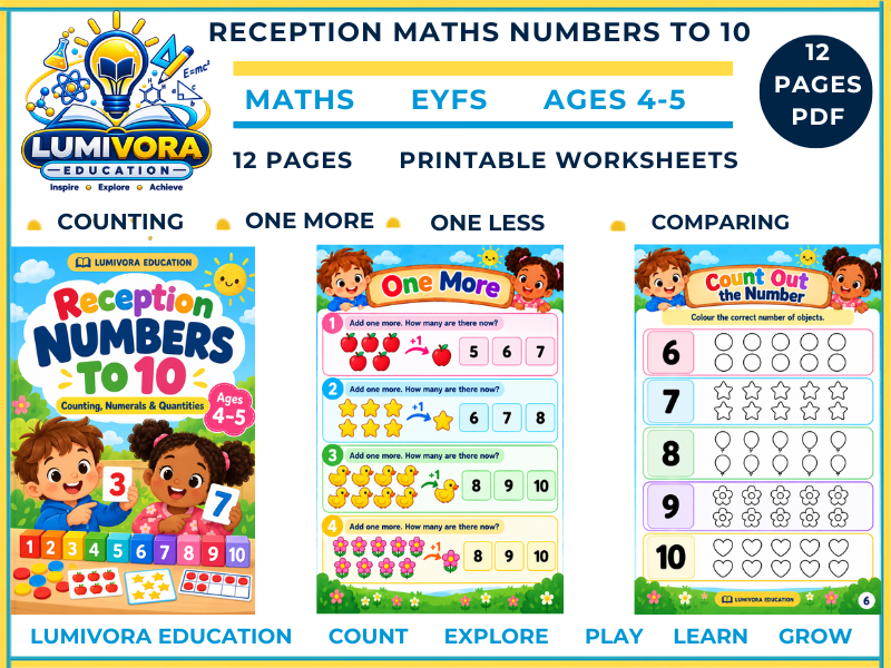 Reception Maths Numbers to 10 Worksheets | EYFS Counting, One More & One Less