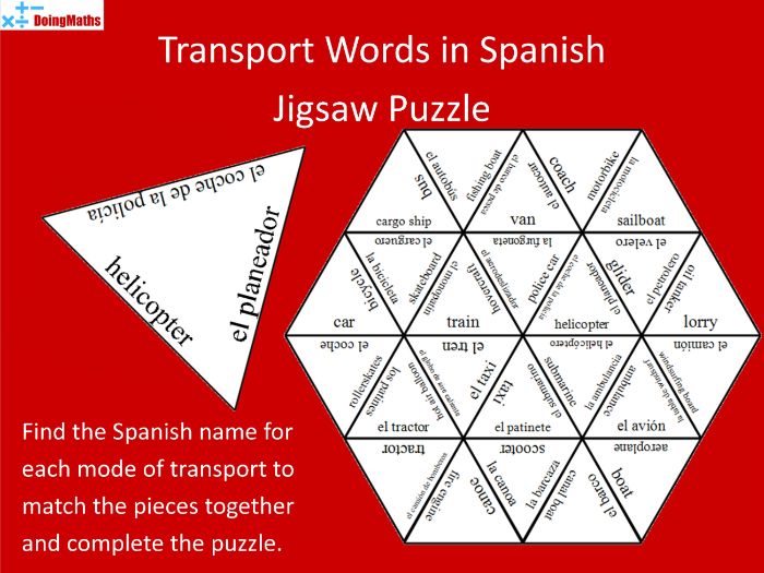 Spanish Vocabulary Jigsaw Puzzle - Transport