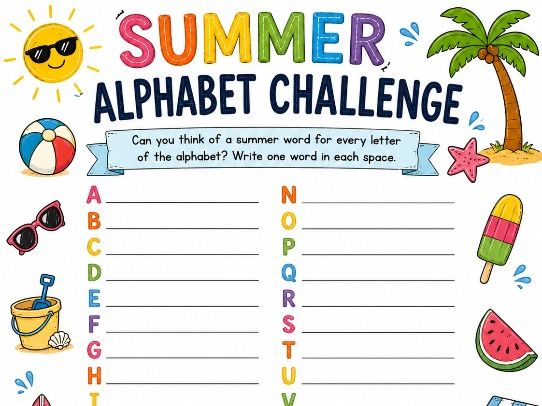 Summer Alphabet Challenge | A–Z Vocabulary Activity | KS2 Printable | End of Term Literacy Worksheet