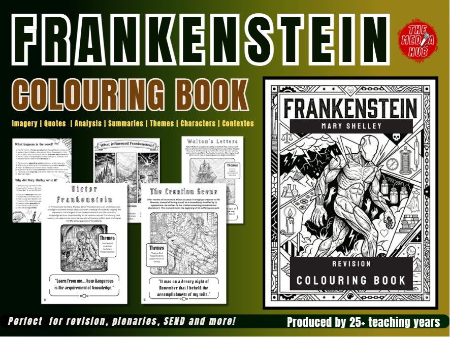 Frankenstein GCSE Revision Workbook | Colouring Book + Key Quotes, Themes, Characters & Context | Ed
