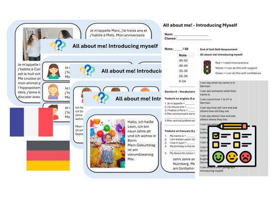 All About Me! Introducing myself (French &  German) -Teaching & Assessment Package