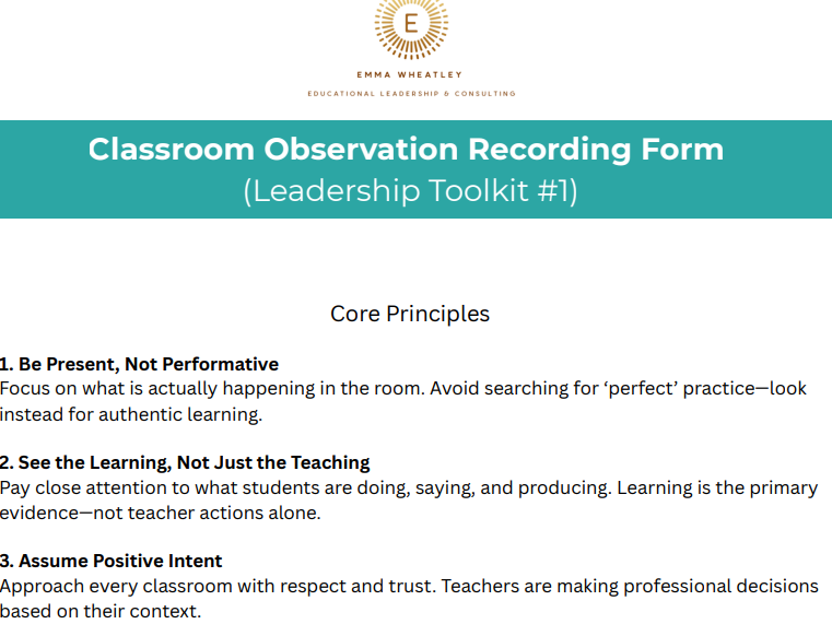 Classroom Observation Recording Form