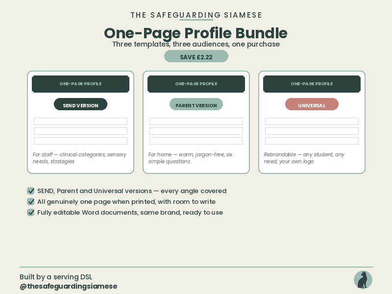 One-Page Profile Bundle | SEND, Parent & Universal Versions (3 Editable Word Templates)