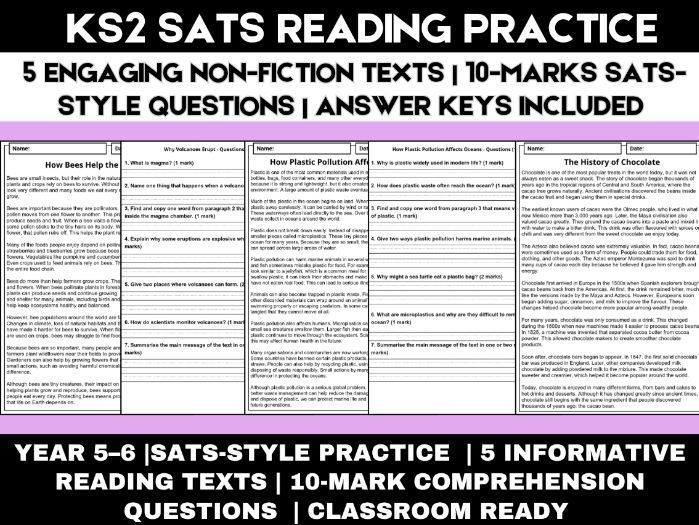 Year 6 SATs Non-Fiction Reading Comprehension Pack - 5 Texts with SATs-Style Questions Mark & answer