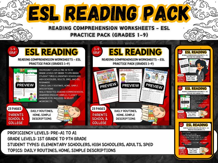 ESL Reading Comprehension Worksheet pack