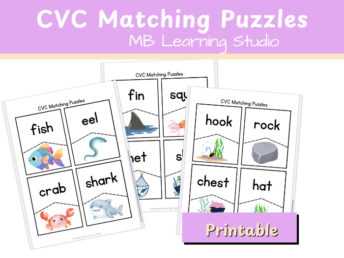 Ocean CVC Word Puzzle – Phonics Activity for EYFS, KS1, Pre-K & Kindergarten