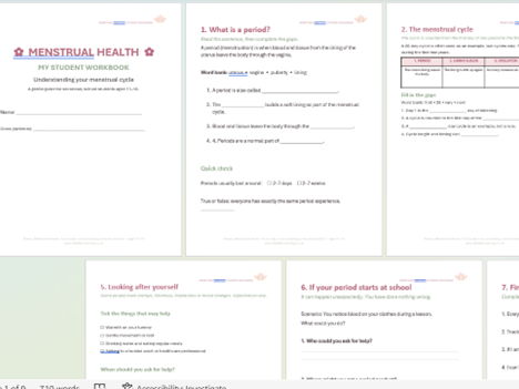 **Menstrual Cycle & Periods | PSHE Student Workbook | Ages 11–16**