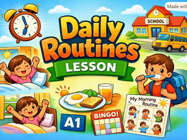 Daily Routines – A1 ESL Lesson Plan (Flashcards, Bingo & Poster Activity)
