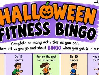 Halloween Fitness Bingo | PE Wet Play Activity | Indoor Movement Challenge
