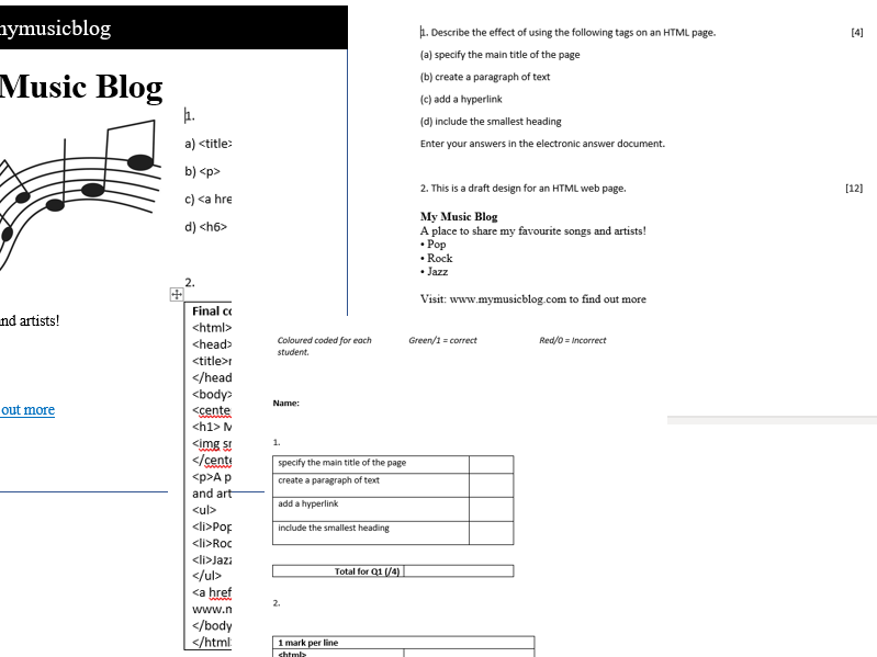 WJEC HTML Practice Paper 1