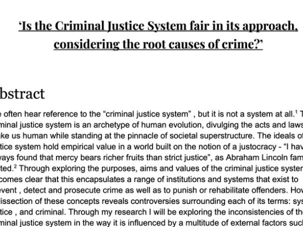 PEARSON EDEXCEL  A* EPQ ‘Is the Criminal Justice System fair in its approach?'