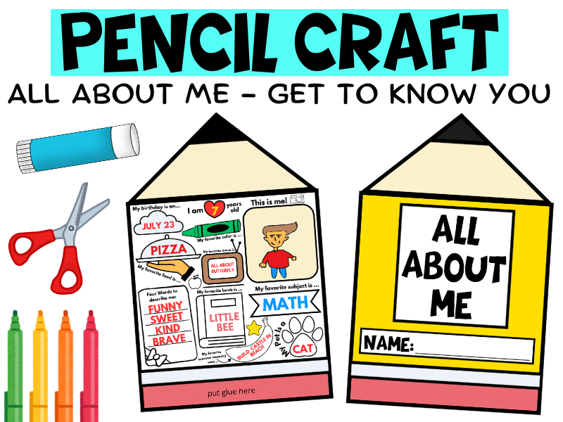 All About Me Worksheet Pencil Craft Get to Know You Back to School Classroom Art Years 1, 2, 3, 4, 5