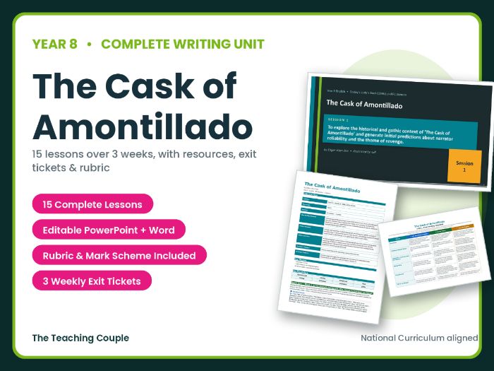 The Cask of Amontillado | Year 8 English Unit | 15 Complete Lessons + Resources