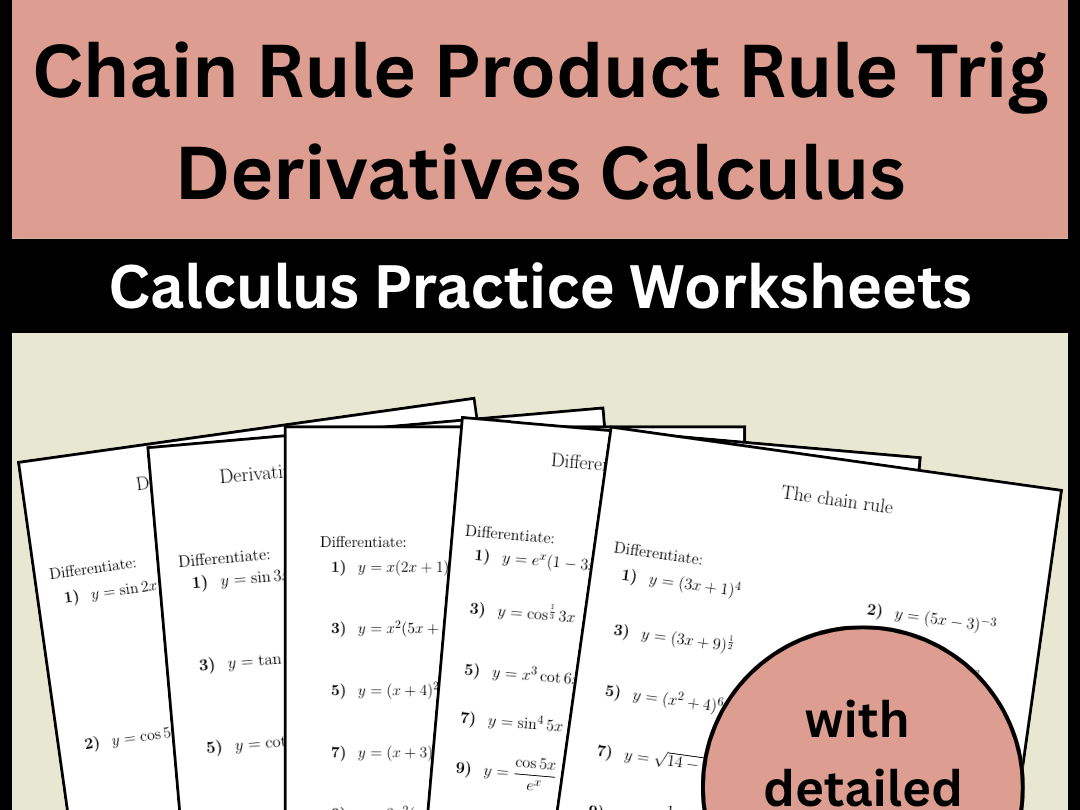 Chain Rule Product Rule Trig Derivatives Calculus Practice Worksheets