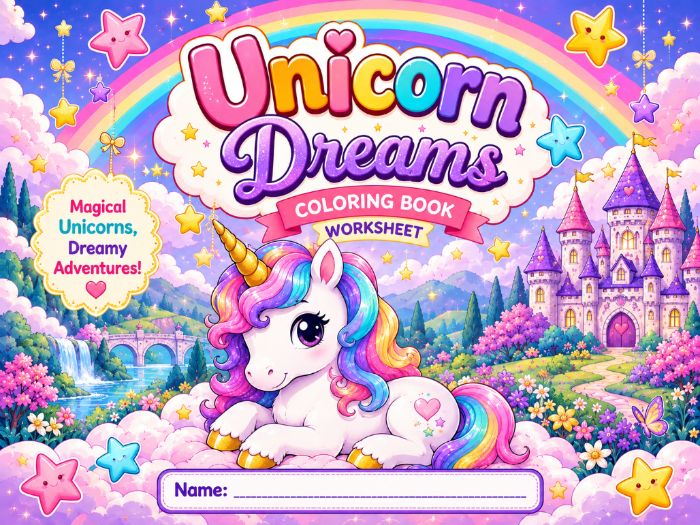 Unicorn Coloring Book & Worksheets | Kindergarten–Grade 3
