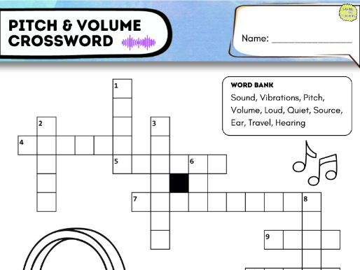 Sound Crossword | Pitch and Volume Science Vocabulary Activity