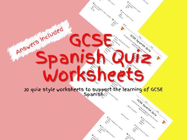 20 GCSE Foundation Level Spanish Multiple Choice Quiz Worksheets  PDF