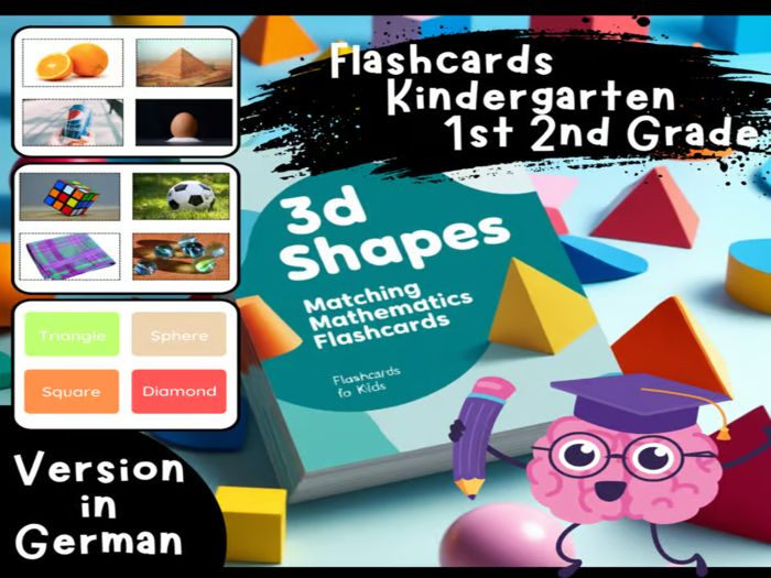 3D Shapes Matching Mathematics Flashcards in Colourful Photographic Style Version in German