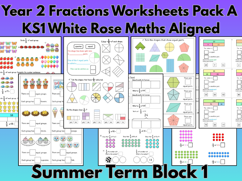 Year 2 Fractions Worksheets Pack A