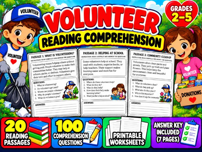Volunteer Reading Comprehension | 20 Passages with Answer Key