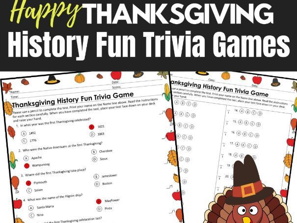 Thanksgiving Fun Trivia Game Vocabulary Thanksgiving History MCQ Quiz No Prep