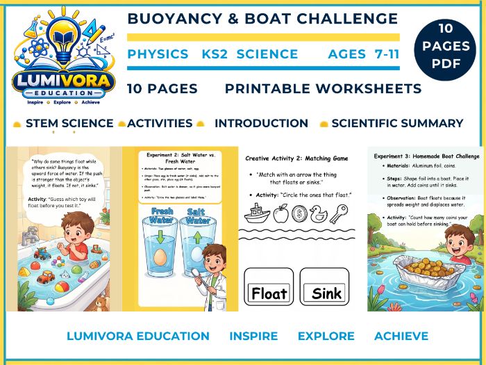 KS2 Science | Buoyancy & Boat Challenge STEM Worksheets (Ages 7–11)