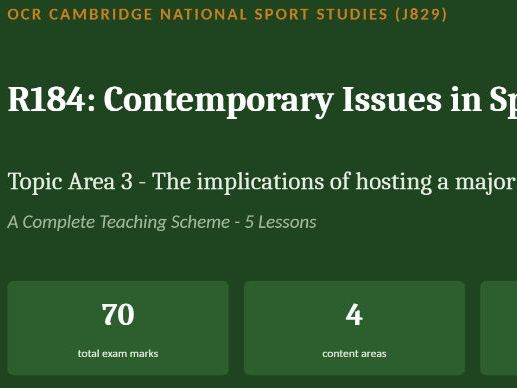 R184 TA3 Hosting a Major Sporting Event: Complete Teaching Scheme | OCR Cambridge Nationals SS