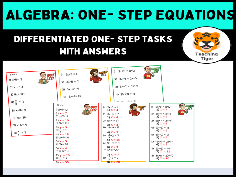 One-Step Algebra Worksheet | KS3 Maths | Differentiated + Answers
