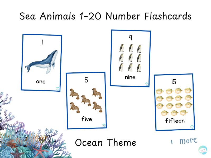 Sea Animals 1–20 Number Flashcards | Ocean Theme