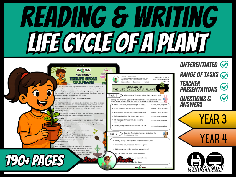 The Life Cycle of a Plant | Writing & Reading Bundle | Year 3/4