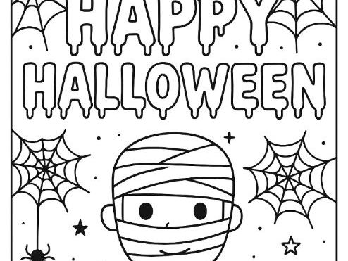 Happy Halloween Spooky Mummy Colouring sheet