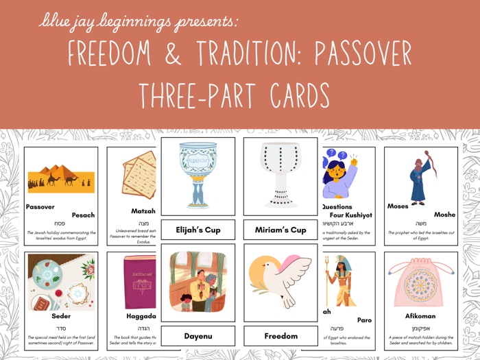 Freedom & Tradition: Passover 3-Part Montessori Matching Flashcards