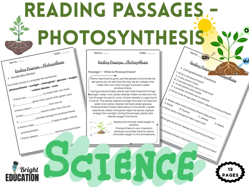 Photosynthesis Reading Passages | Science Reading Comprehension Worksheets