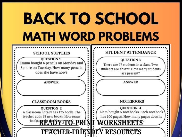 Back to School Math Word Problems | 40 School-Themed Math Problems & Answer Key