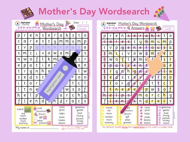 Wordsearch - Mother’s Day, x25 words to find