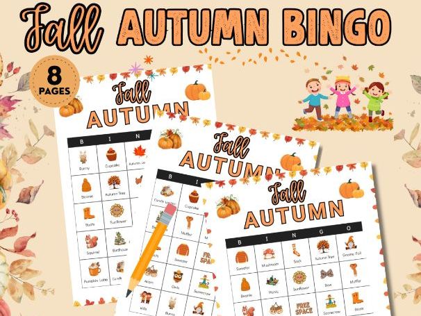 Fall Bingo Game {Autumn Bingo, 30 Unique Fall Bingo Cards & Calling Cards}