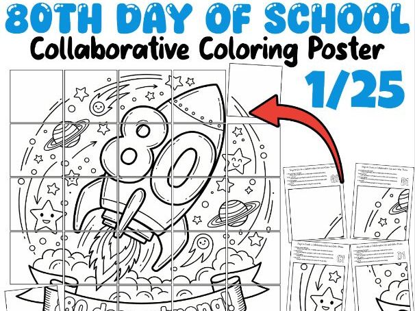 80th Day of School Collaborative Coloring Poster | 80 Days Strong