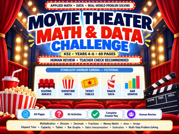 Cinema Maths & Data Challenge | KS2 Worksheets | 60 pages
