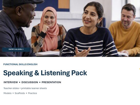 Functional Skills English Speaking & Listening Pack  Entry 3 & Level 1 | Interview, Discussion & Pr