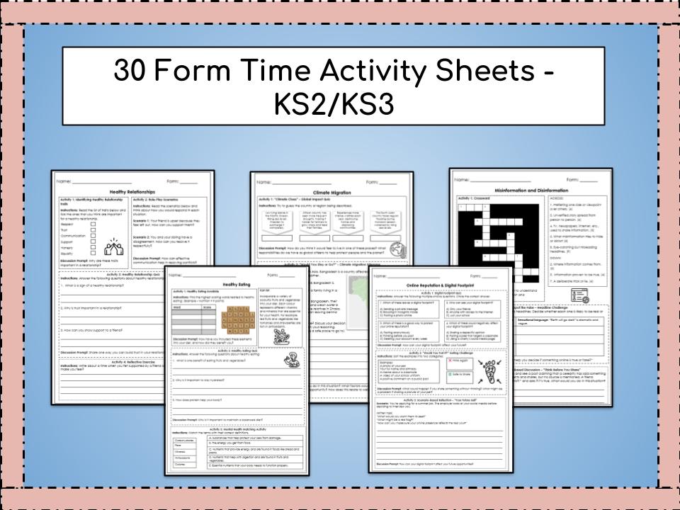 Form/Tutor Time Activity Sheets - KS2/KS3