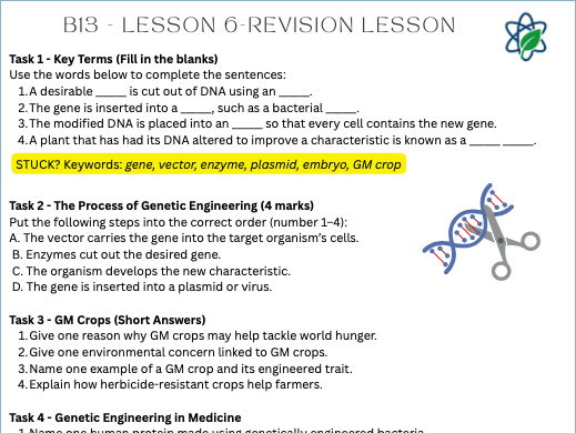 B13/L6 - Variation & Evolution Topic Revision Worksheet With Answers/GCSE/AQA/Combined Science