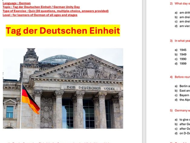 German, Tag der Deutschen Einheit (Germany Unity day), Quiz, for all German-learners !