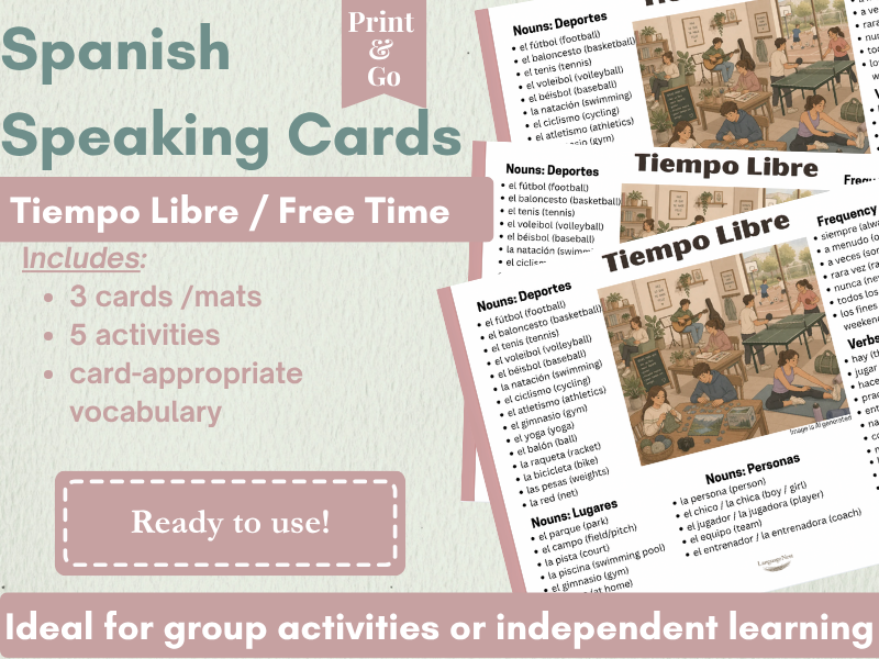 Free Time Spanish Picture Cards & Vocabulary Activities | Spanish Speaking Resource