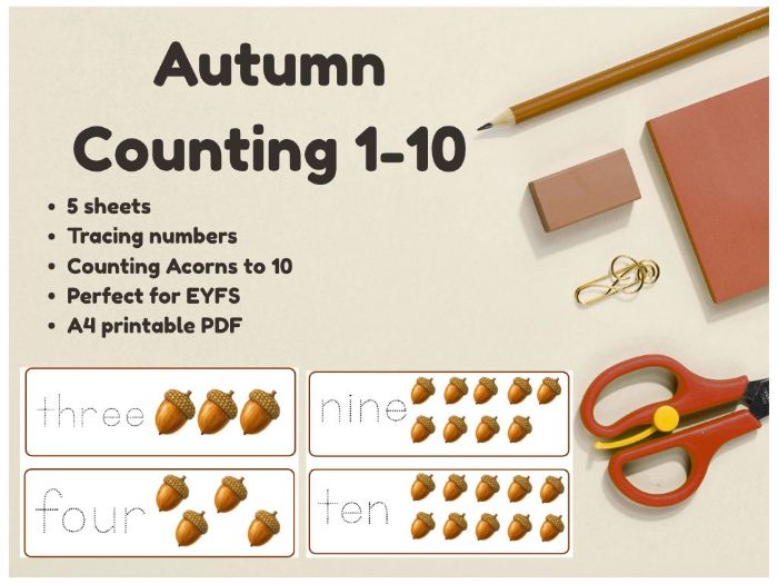 Acorn Counting Flashcards 1-10
