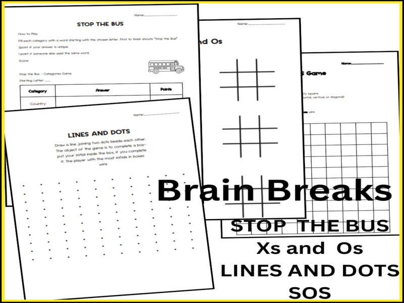 Quick Brain Break Games & Printable Worksheets