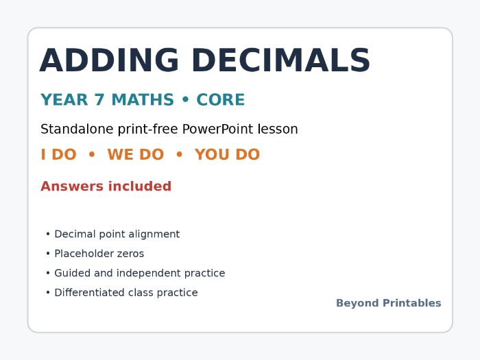 Adding Decimals | Year 7 Core Maths | Standalone Print-Free I Do–We Do–You Do PowerPoint Lesson