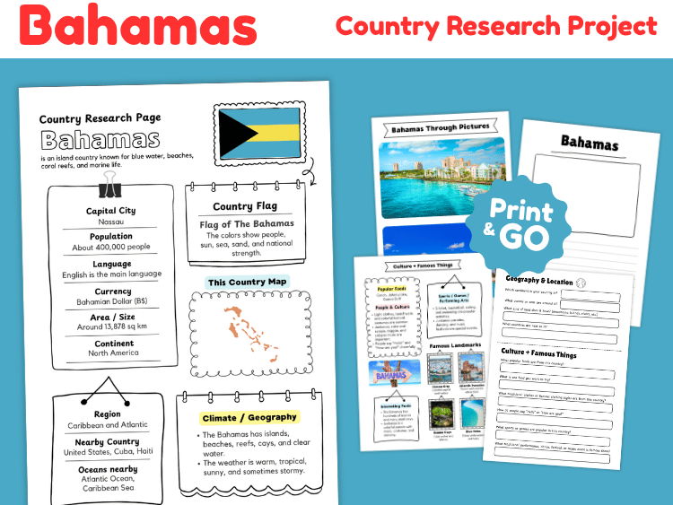 Bahamas Country Research Project | Geography & Culture Worksheets